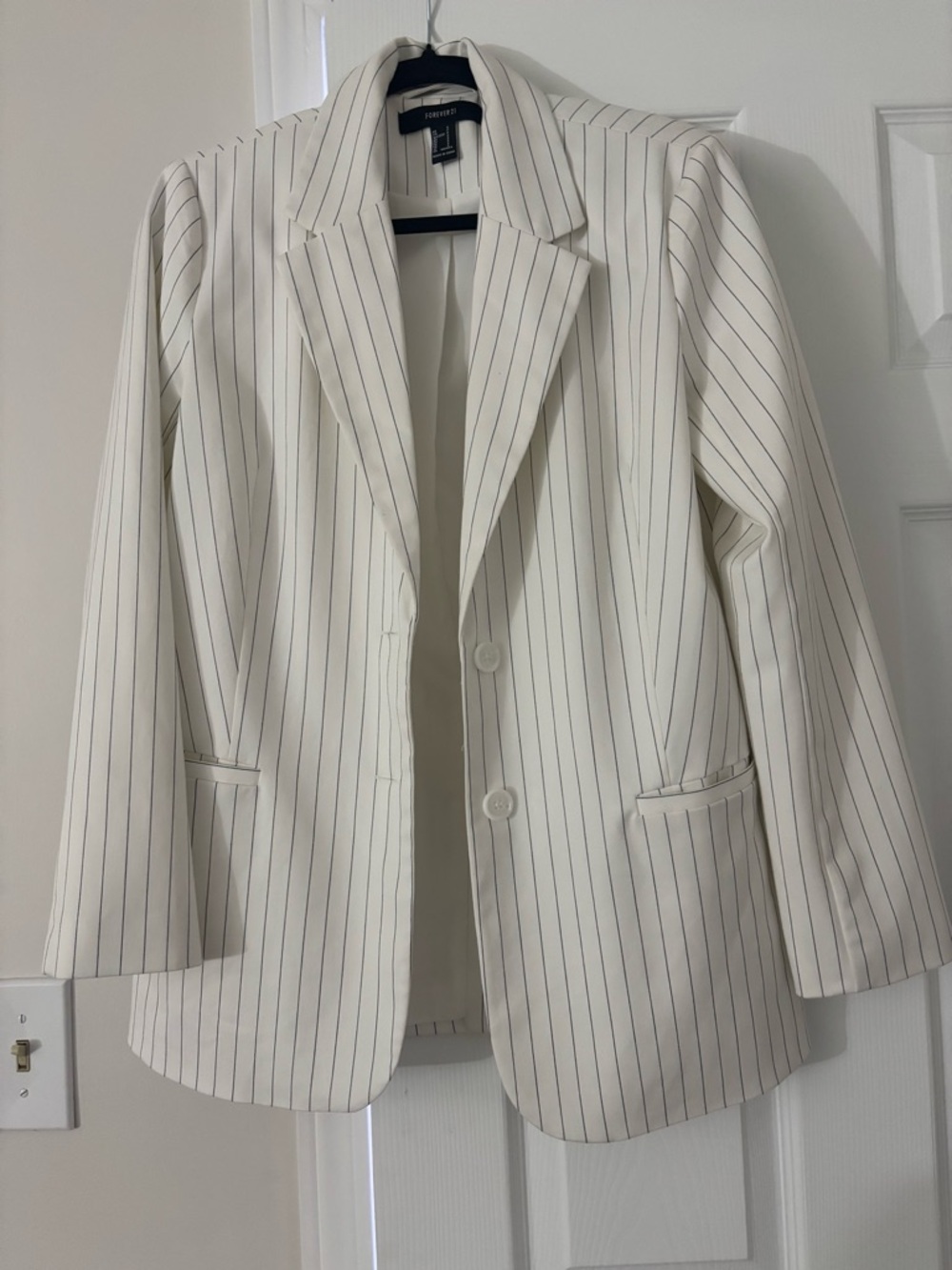Forever 21 Cream Blazer with Navy Pinstripes